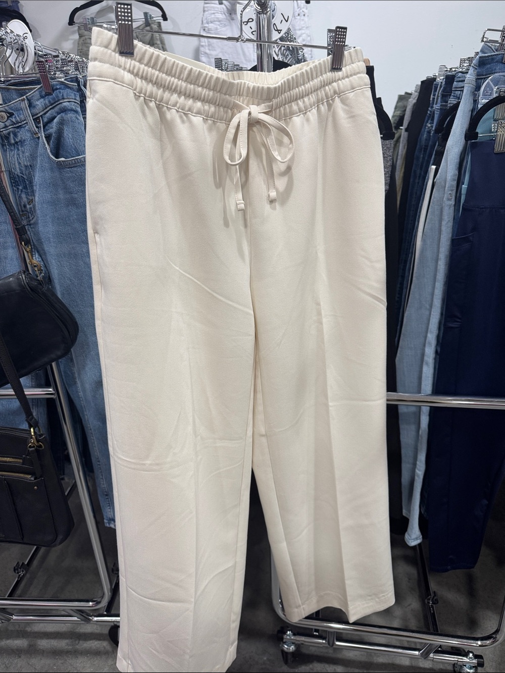 Banana Republic Cream Drawstring Wide-Leg Pants